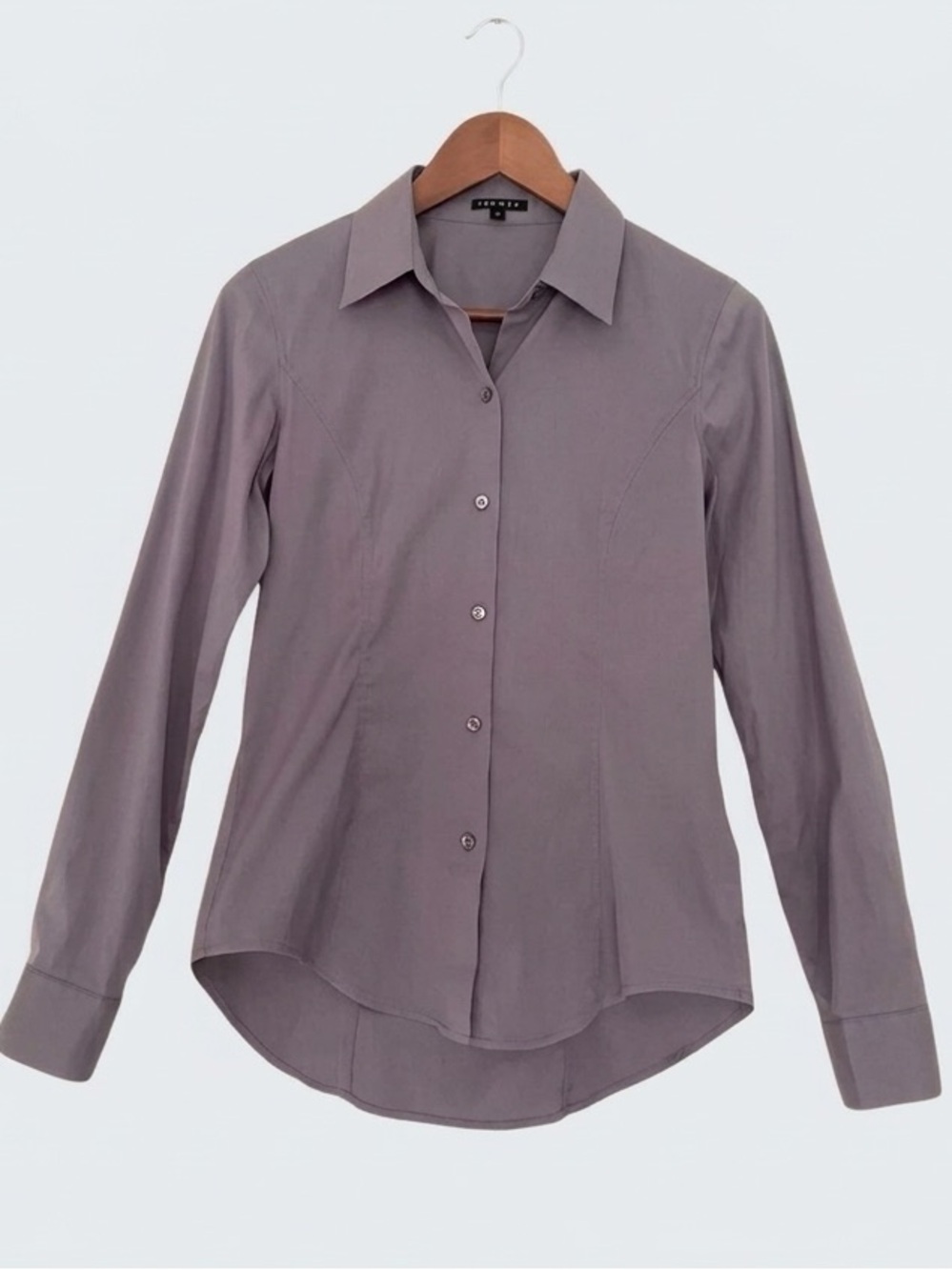 Theory Suelina Impeccable Button Down Shirt Blouse Grey Tailored Stretch Office